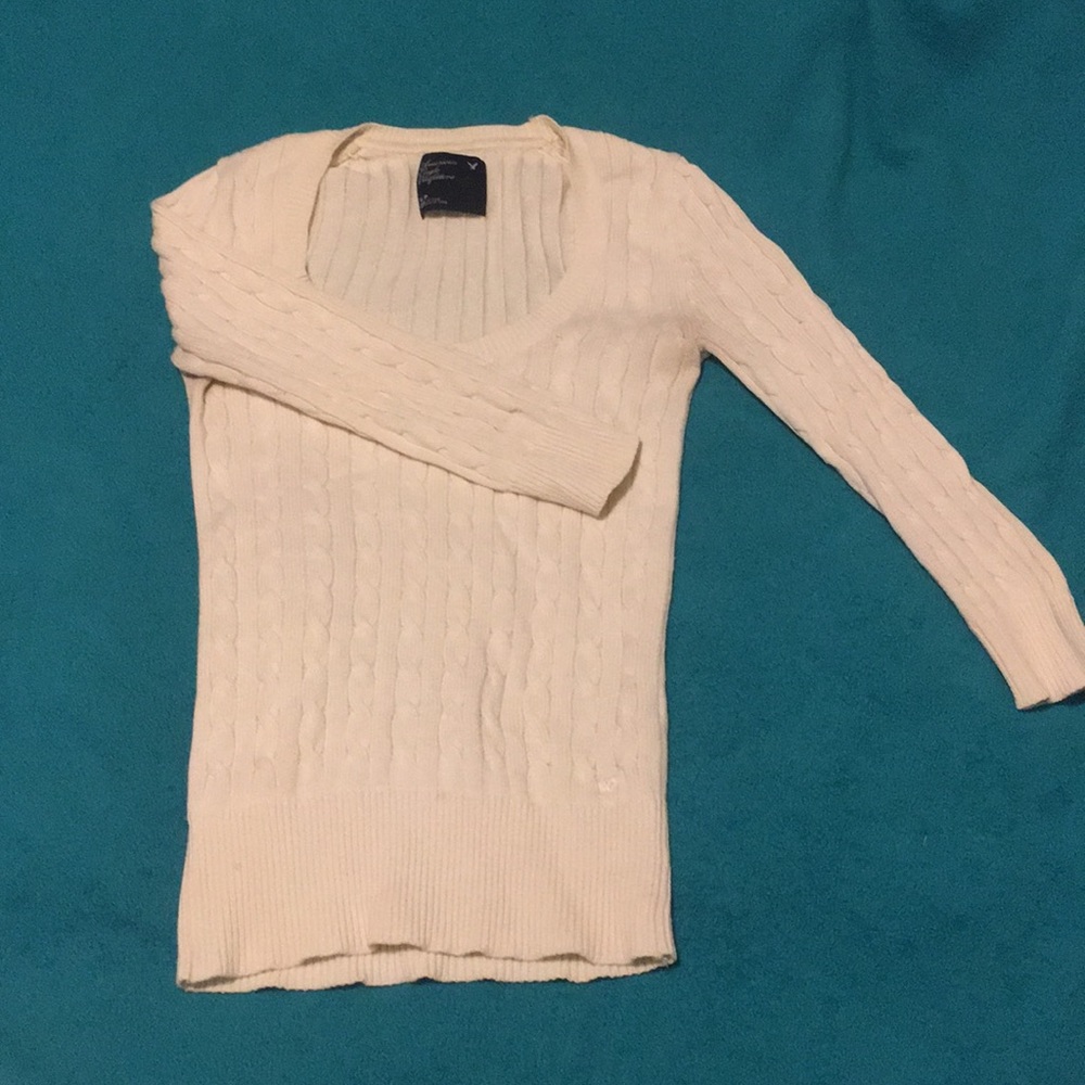 Off white cable net sweater 3/4 sleeve